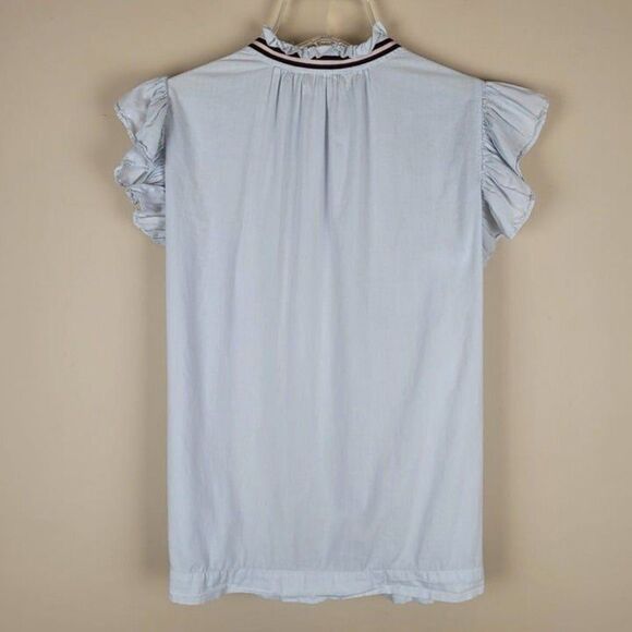 Sundry Size M Flutter Sleeve Button Top Rain Light Blue Short Sleeve - Picture 4 of 12